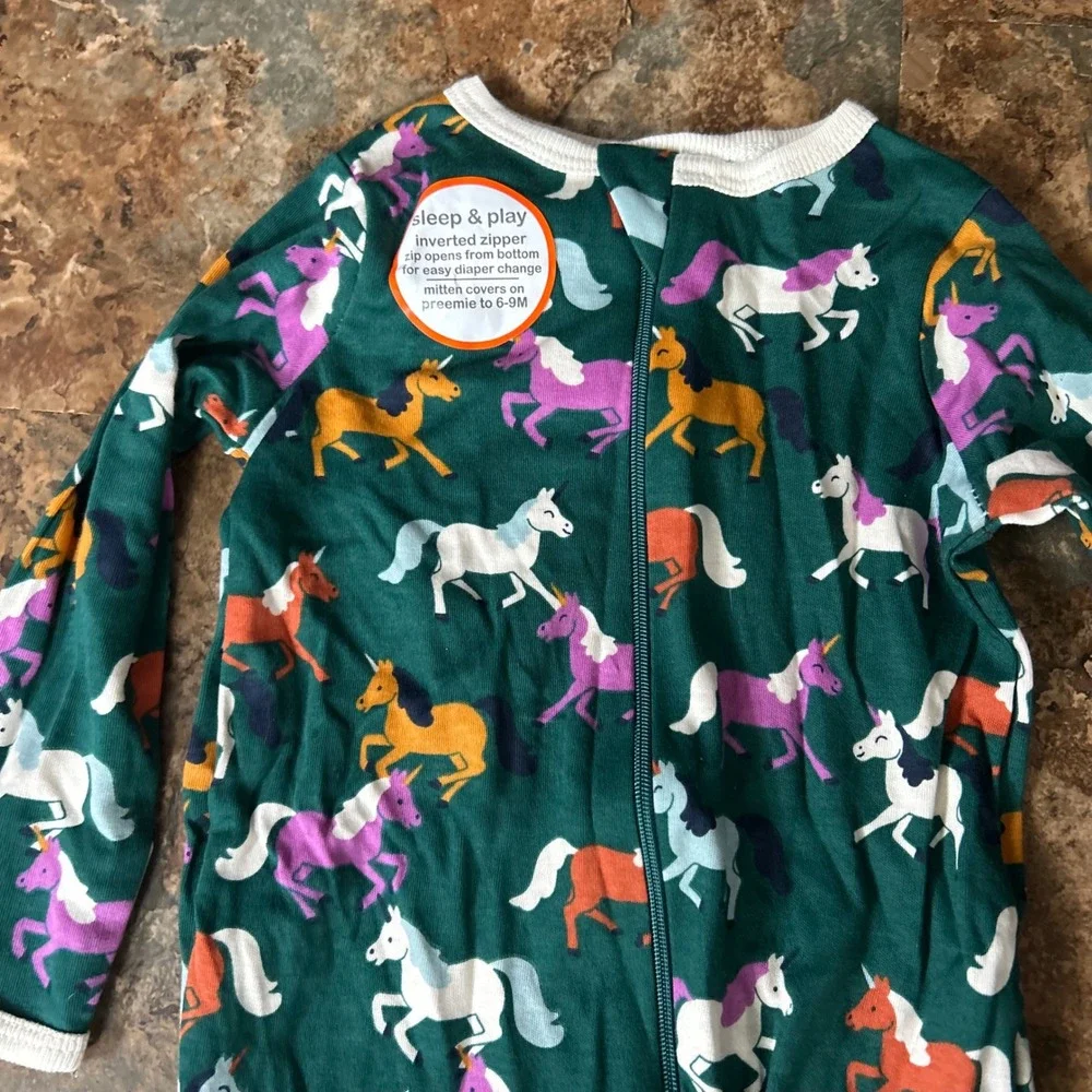 Wonder Nation Unicorn Pajamas Baby Girl's Size 0-3 Months Footie Pjs Pajama NEW